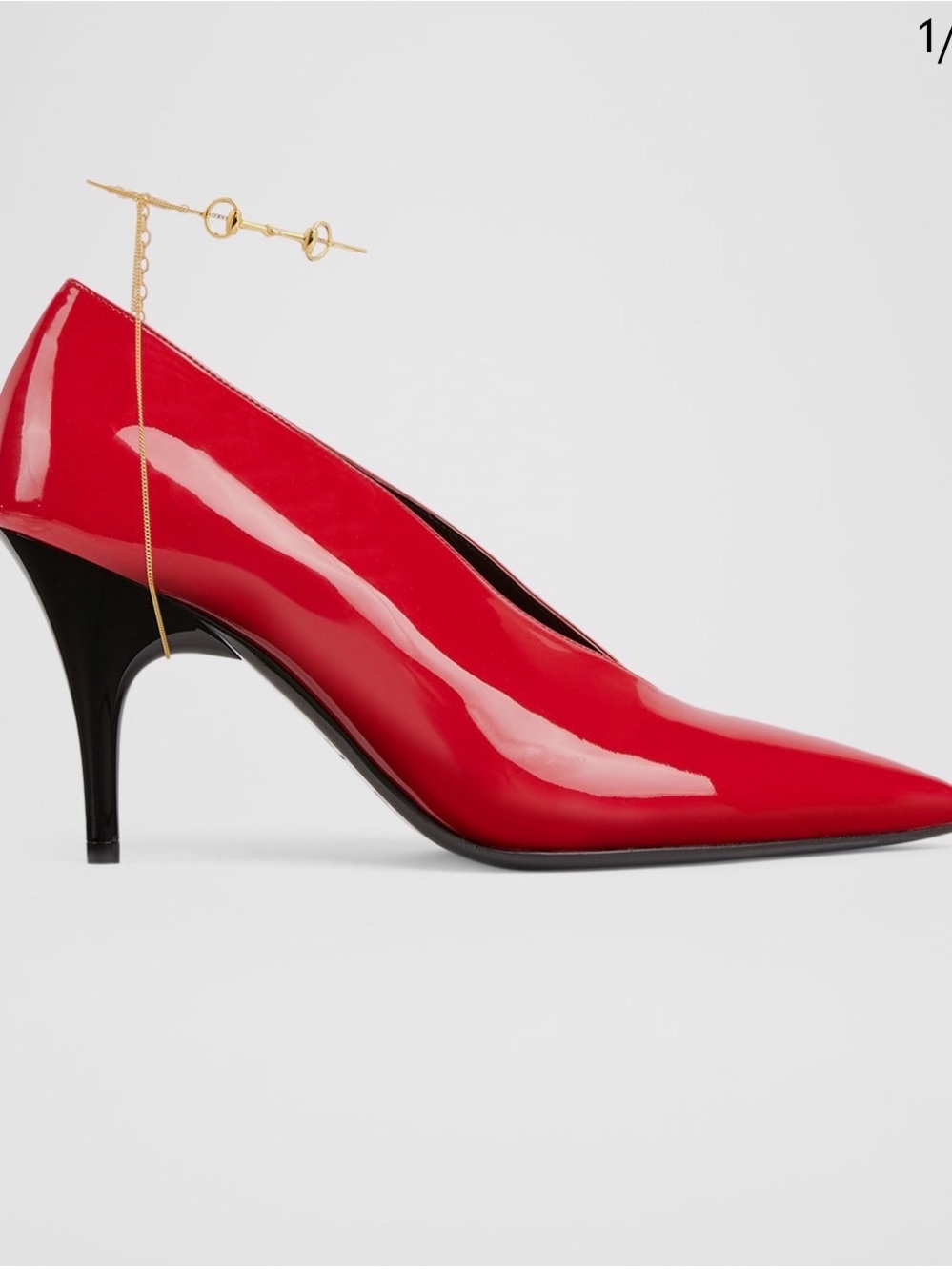 Gucci Red Patent Pointed Toe Mid Heel Pumps with Black Heel - Picture 2 of 5